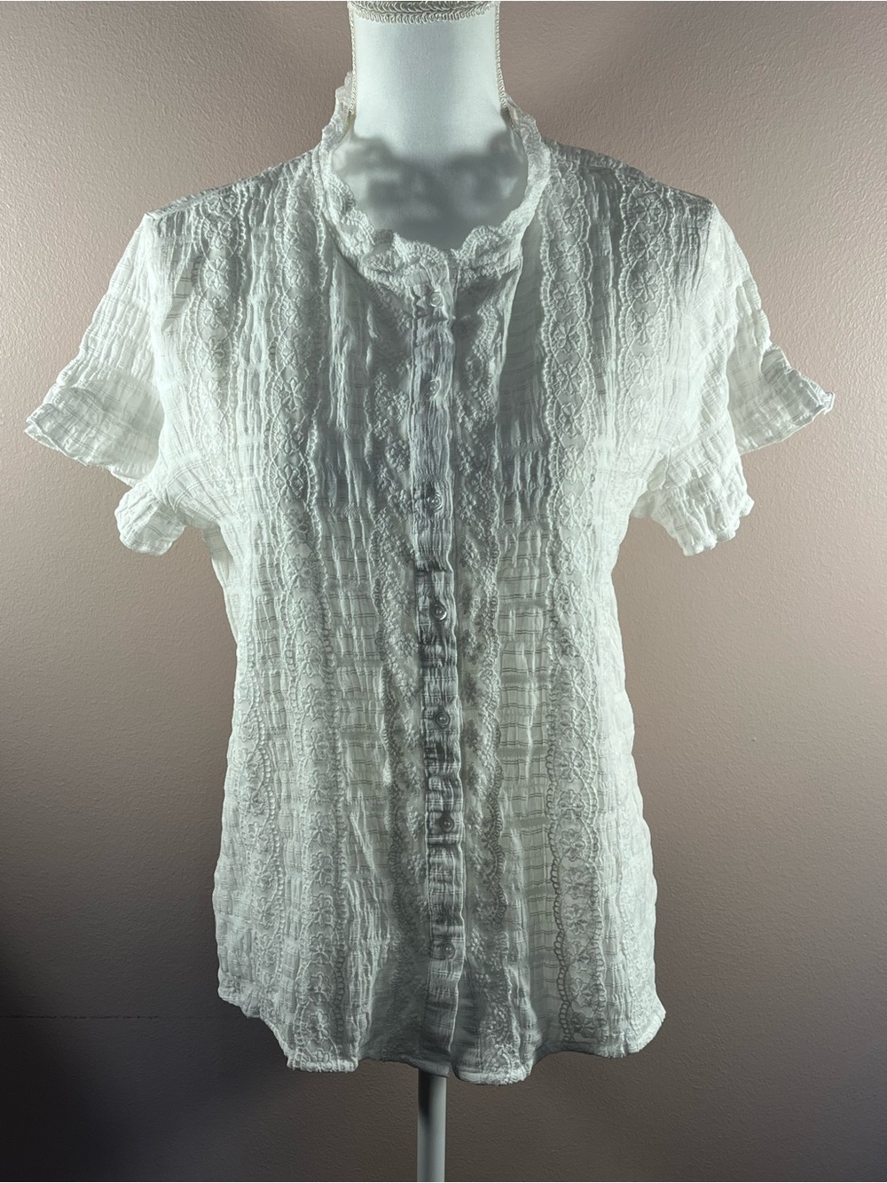 Baltic Born White Lace-Trim Button Down Top